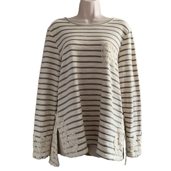 Matilda Jane Classic with a Twist Striped Top With Floral Lace Size M - Picture 4 of 16